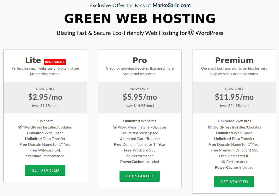Choose your green hosting plan