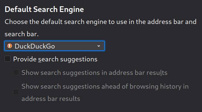 DuckDuckGo as the default search engine in Firefox