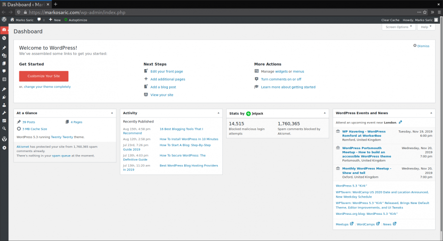 This is the WordPress admin dashboard where all the magic happens